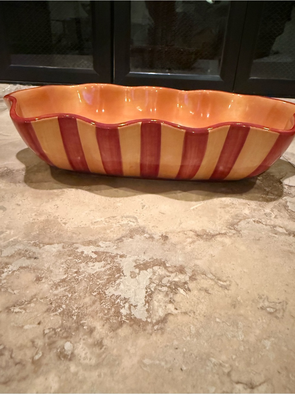 Gail Pittman Southern Living Ruffled Siena Oval Bowl Hand Painted Discontinued